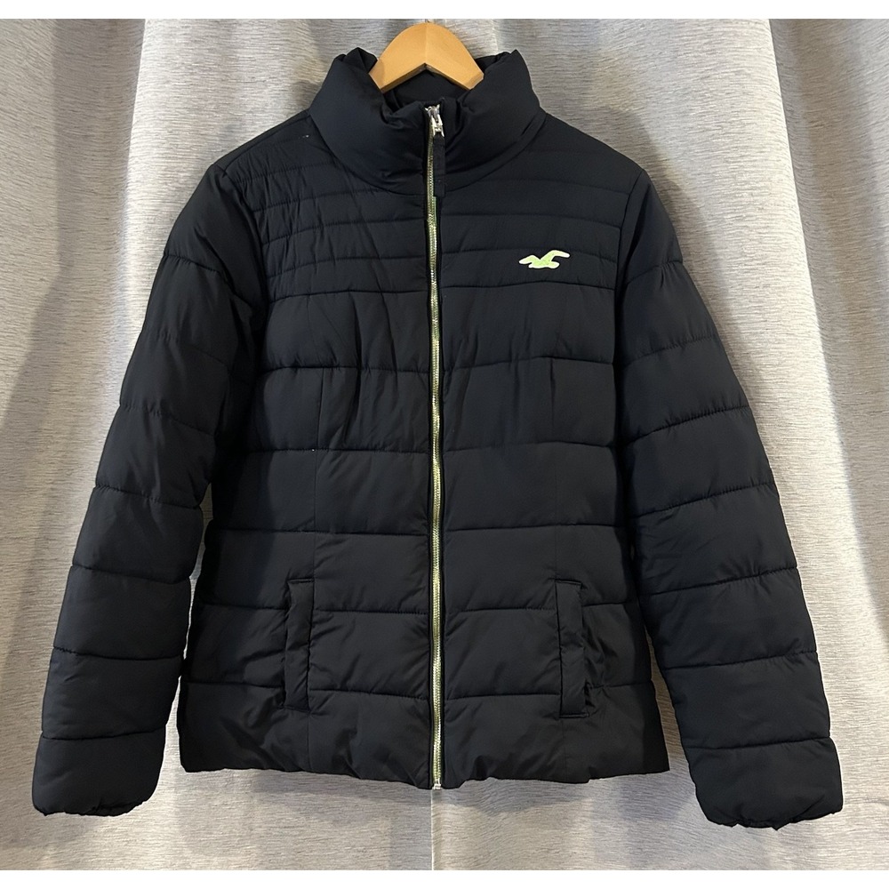 HOLLISTER Hooded Sherpa Lined‎ Puffer Jacket Coat Black Large
